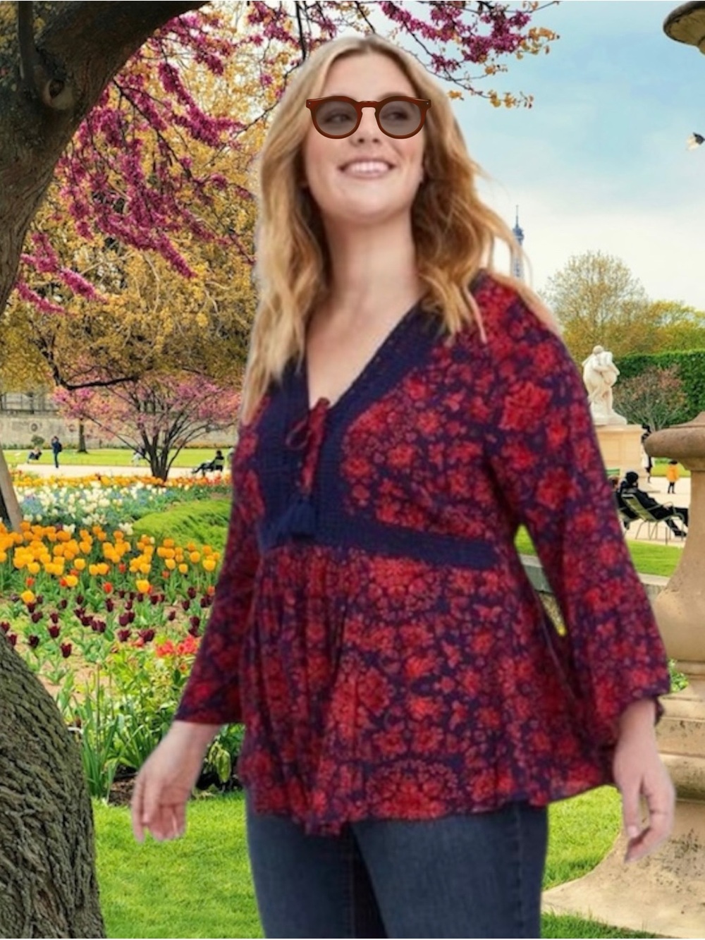 NWT Torrid Red & Blue Boho Floral Top